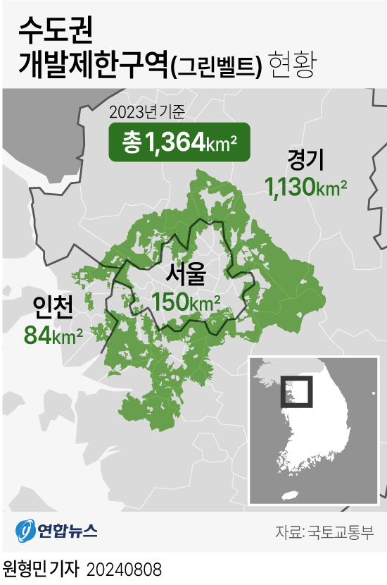 [그래픽] 수도권 개발제한구역(그린벨트) 현황