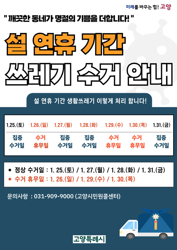 설 연휴기간 쓰레기 수거 안내 포스터[사진=고양시]